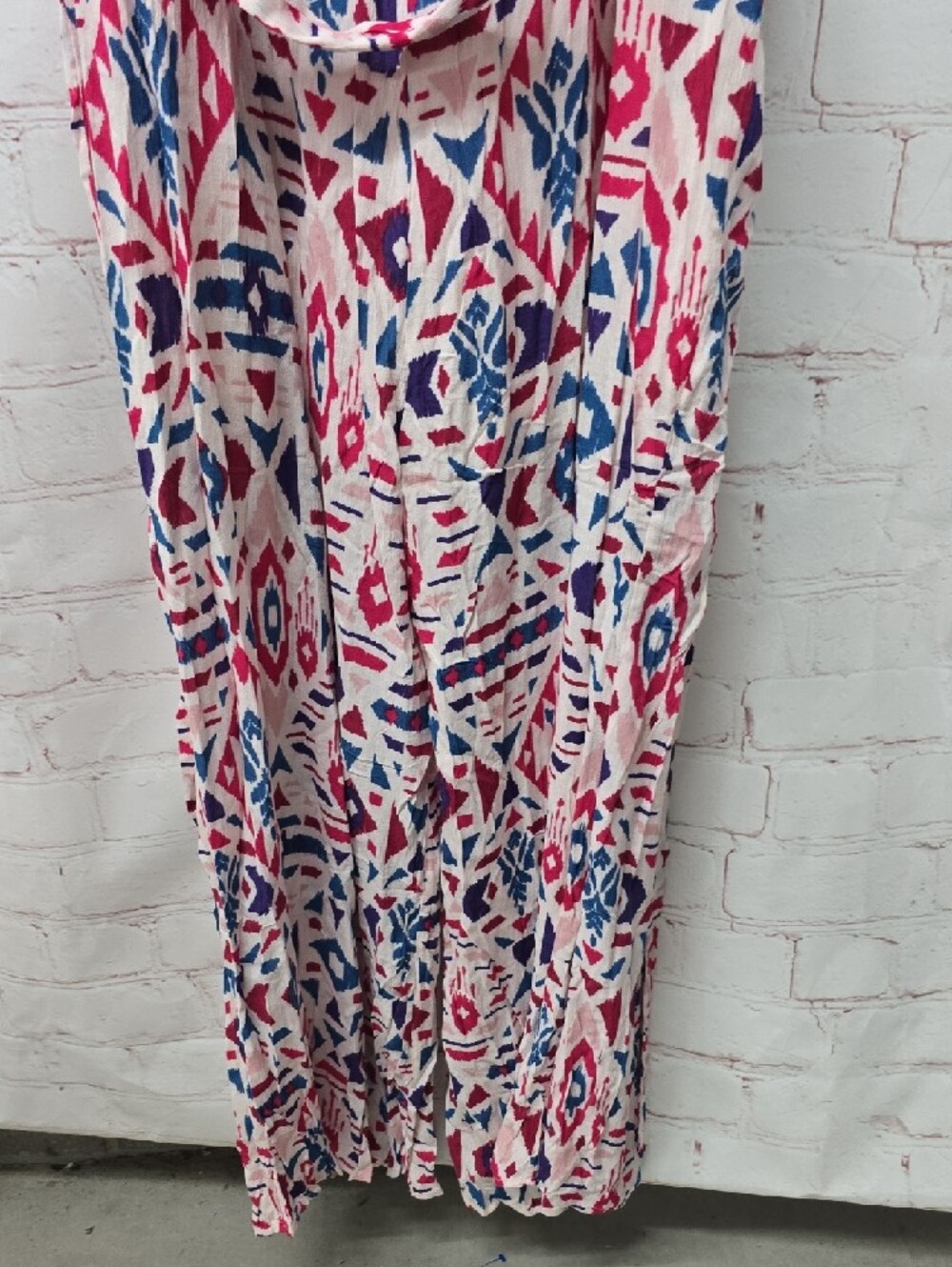 Emily Wonder Spaghetti Strap Jumpsuit Pink & Blue Geometric Print W Belt Size 2x - Picture 11 of 16